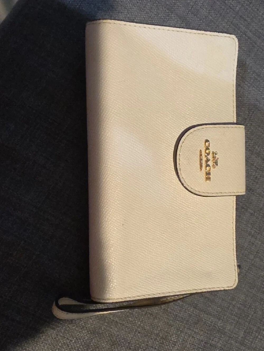 Coach Pebbled Leather Wristlet in White